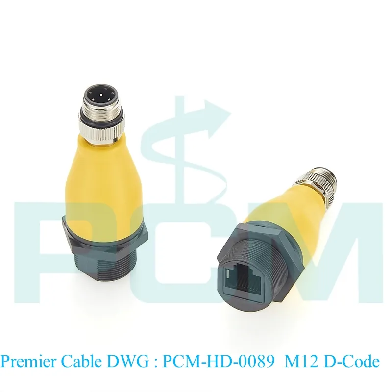 IP67 M12 Solder 4 Pin D Code To RJ45 8P8C Interface Connector With Protective Cover