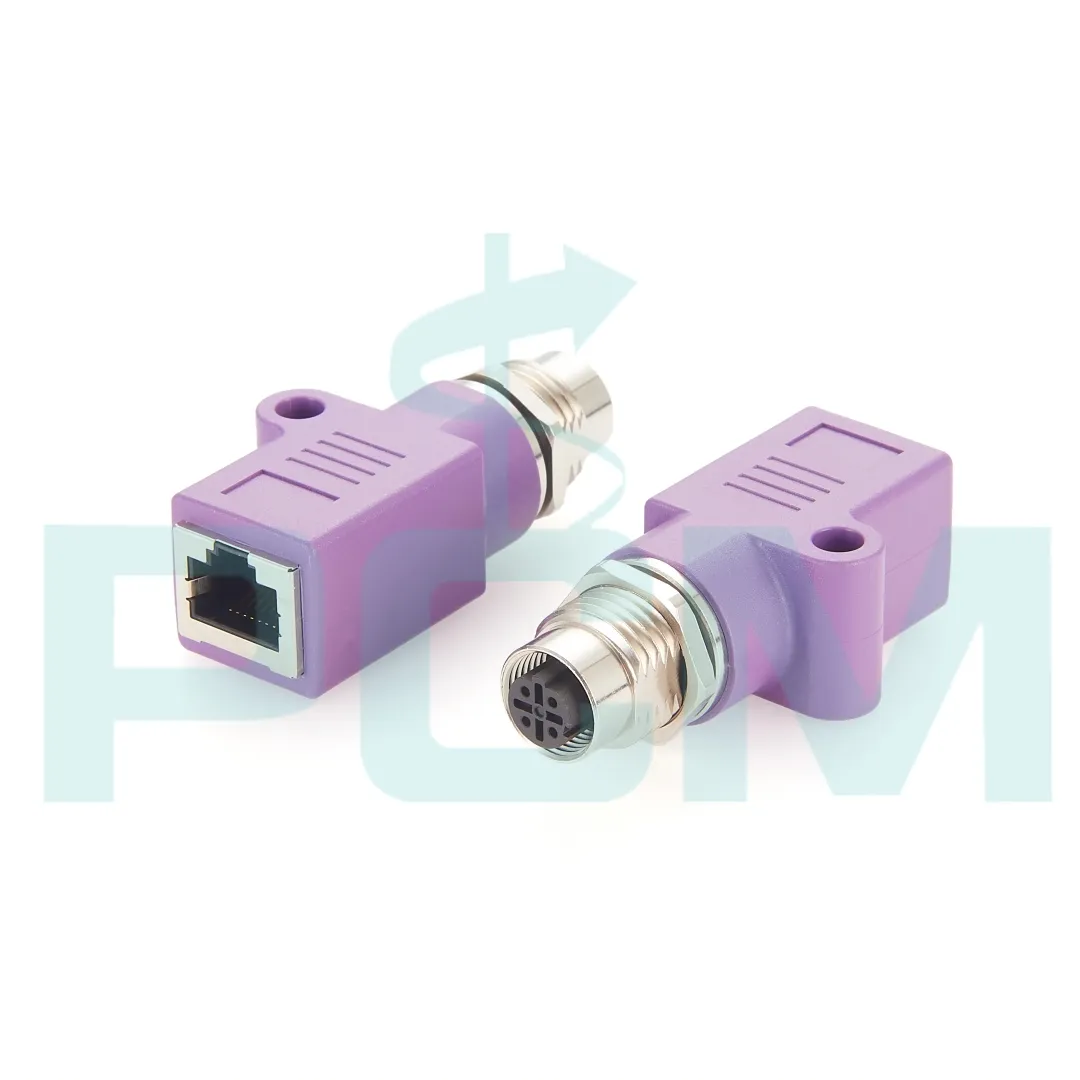 Ethernet M12 D Code To RJ45 Female Straight Connector