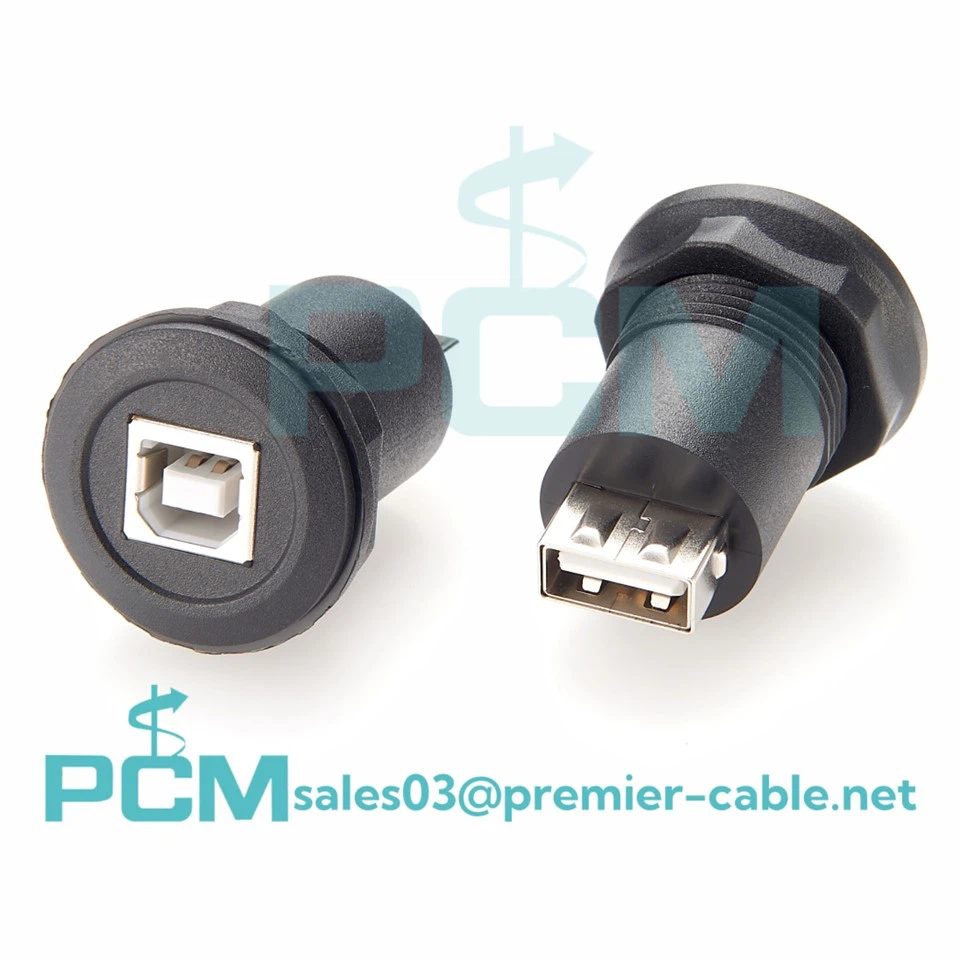 USB B vrouwelijk naar USB A vrouwelijk ronde adapter voor paneelmontage